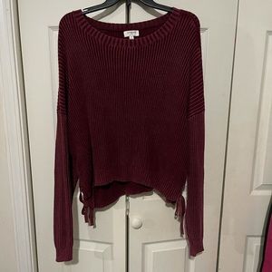 Boutique Umgee Maroon Sweater with Tie Sleeves